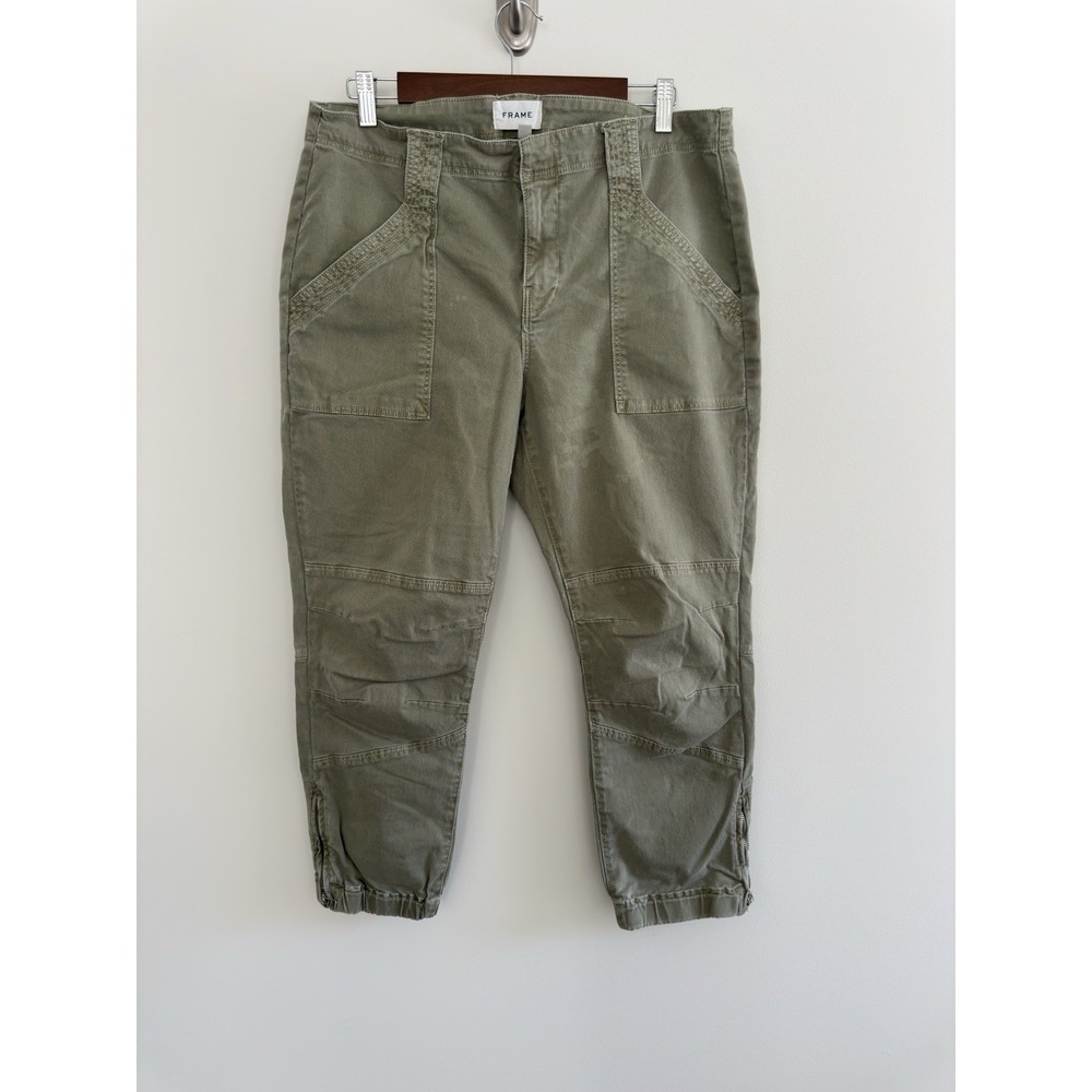 FRAME Le Slouch Barrel Utility Wmns 32 Olive Garment Dyed Zip Hem Jogger 0127